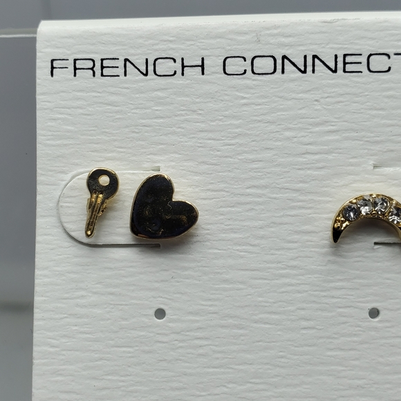 French connection gold charm stud earrings - Picture 5 of 7